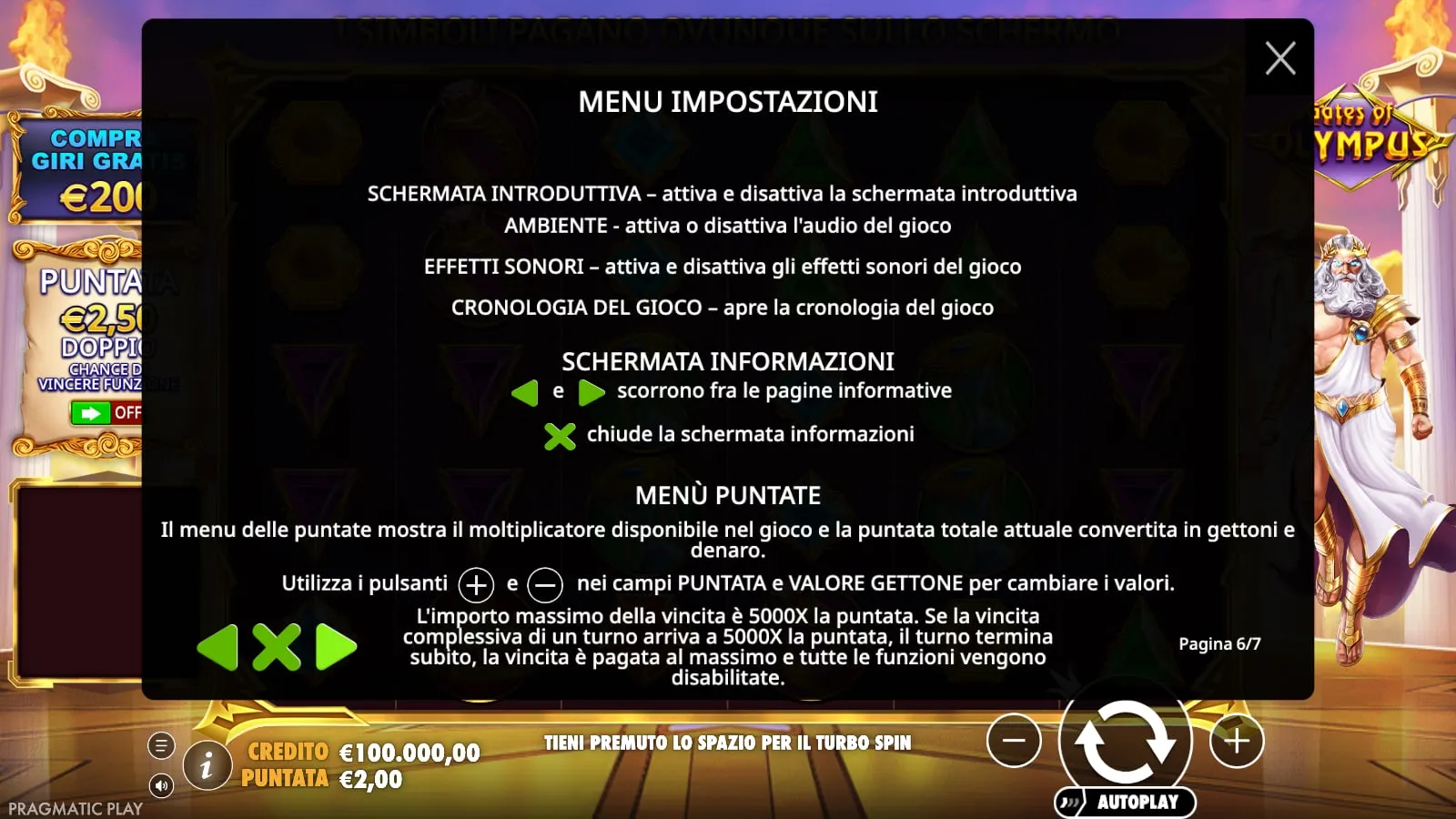 La pagina delle regole che fissa l’importo massimo della vincita a 5000X la puntata